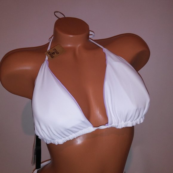 Victoria Secret PINK Swim Bikini Large White Purple Triangle Shortie String Reve - Picture 4 of 12